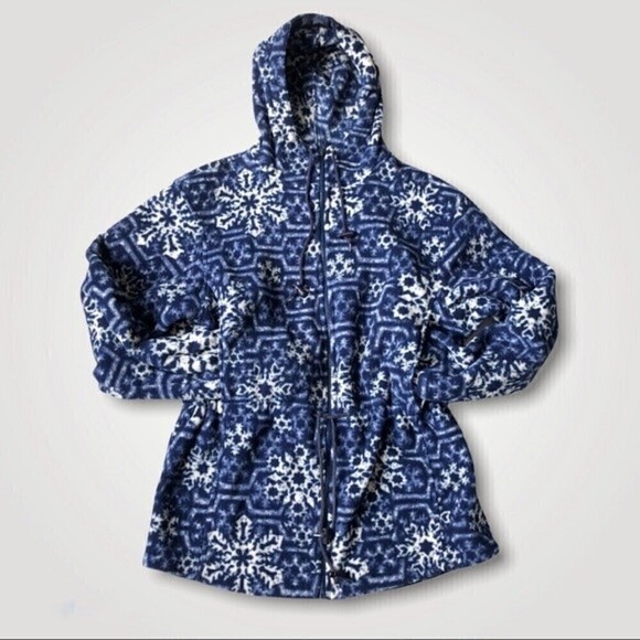LL Bean Vintage USA Made Polartec Snowflake Fleece Hoodie Parka Jacket Blue - Picture 6 of 16